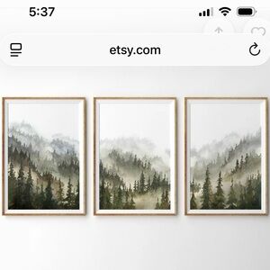 Misty Alpine Forest Art Prints - Watercolor Mountain Landscape Set of 3 (18x24)